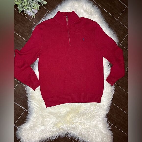 Polo Ralph Lauren Red Cotton 1/4 Zip Mock Neck Pullover Sweater sz large - Picture 1 of 7